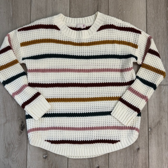 SO Sweaters - Striped Knit Sweater - Cream, Pink, Green. Size M. Very cute!